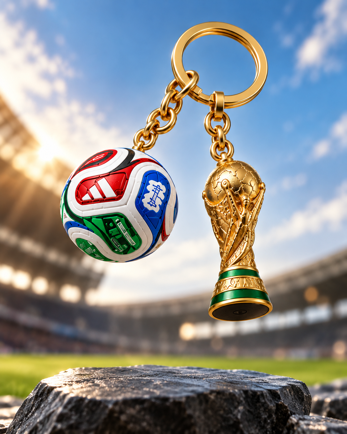 Football Keychain with Mini Gold Trophy
