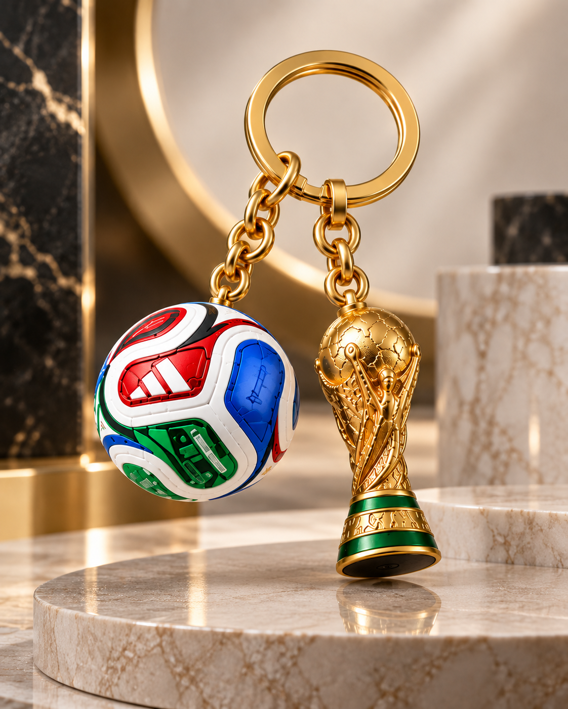 Football Keychain with Mini Gold Trophy