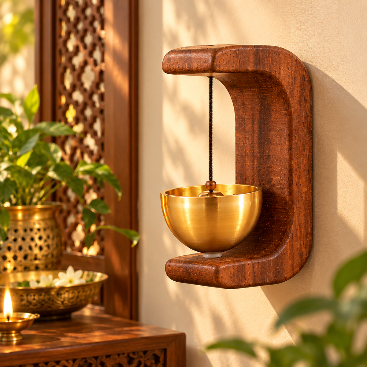 Wooden Brass Bell Home Decor